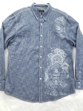 INC International Concepts Shirt Mens Large Blue Cotton Long Sleeve Button-Up